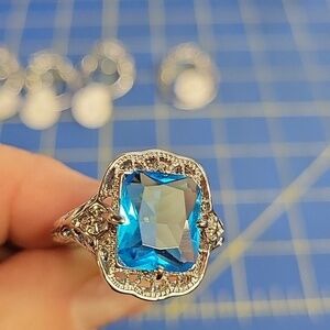 Aquamarine Faux Stone Silver Tone Ring